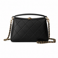 Chanel Black Quilted Lambskin Camellia Clasp Top Handle Bag
