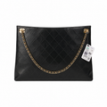 Chanel CC Diagonal Quilted Lambskin Tote | Black & Gold Chain — 40cm