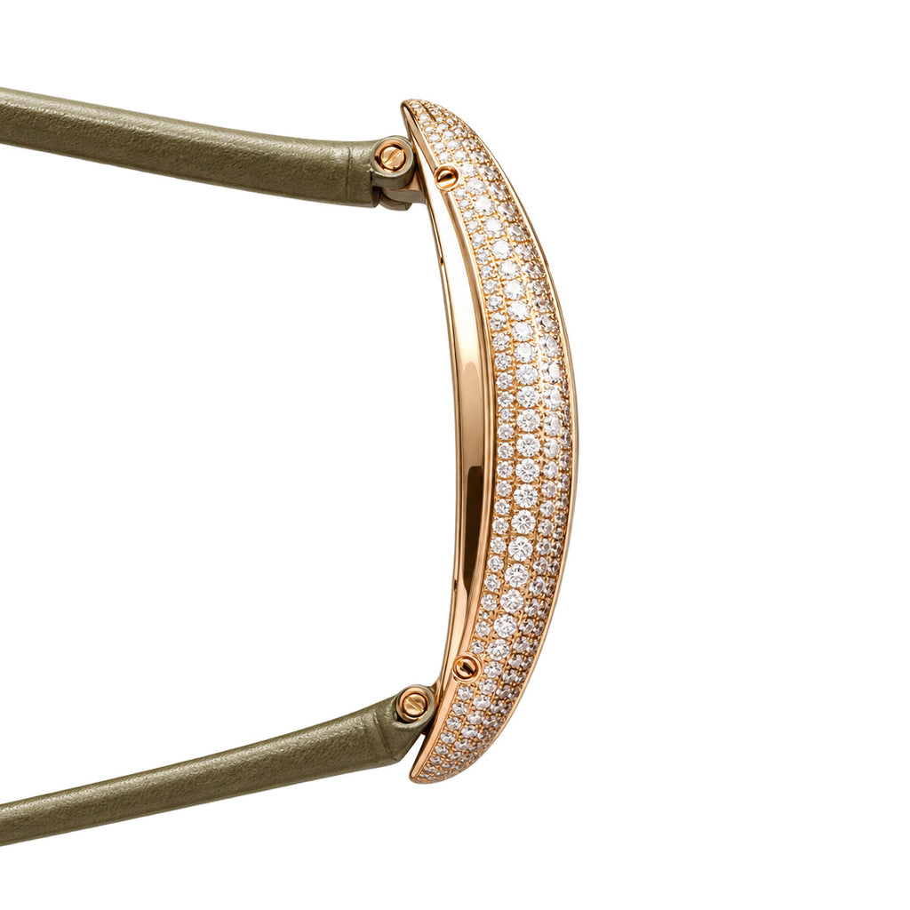 Cartier Baignoire Allongée — 18K Rose Gold, Double Diamond Bezel & Khaki Alligator Strap