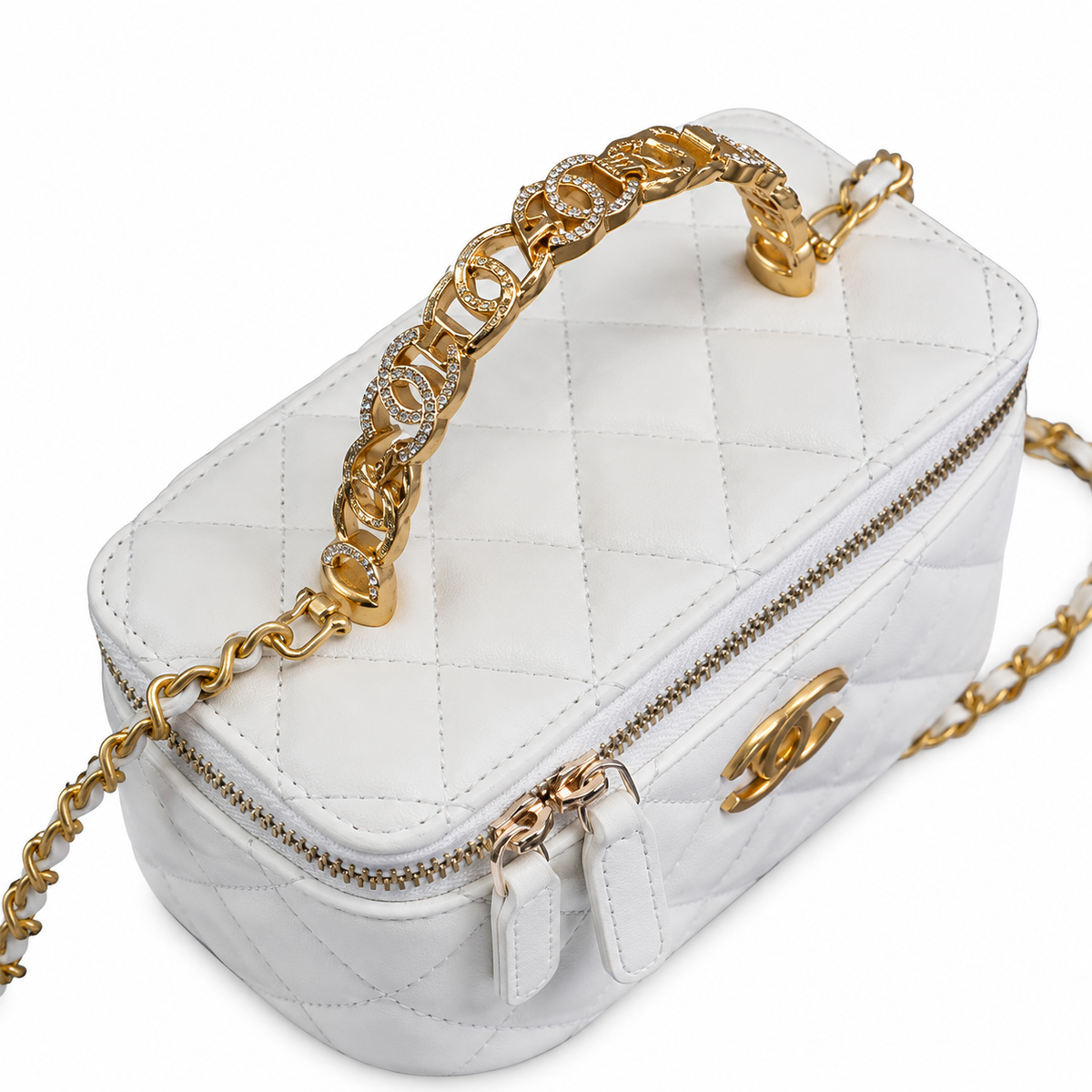 Chanel Ivory Quilted Vanity Case Chain Crossbody Bag
