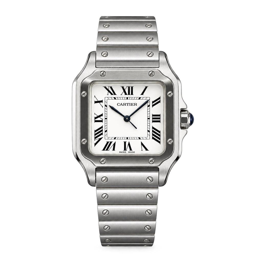 Cartier Santos Large White Dial Stainless Steel Bracelet Men's Watch