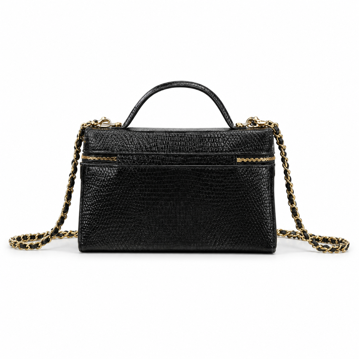 Chanel Vanity Case Black Lizard-Embossed Gold Hardware 18cm