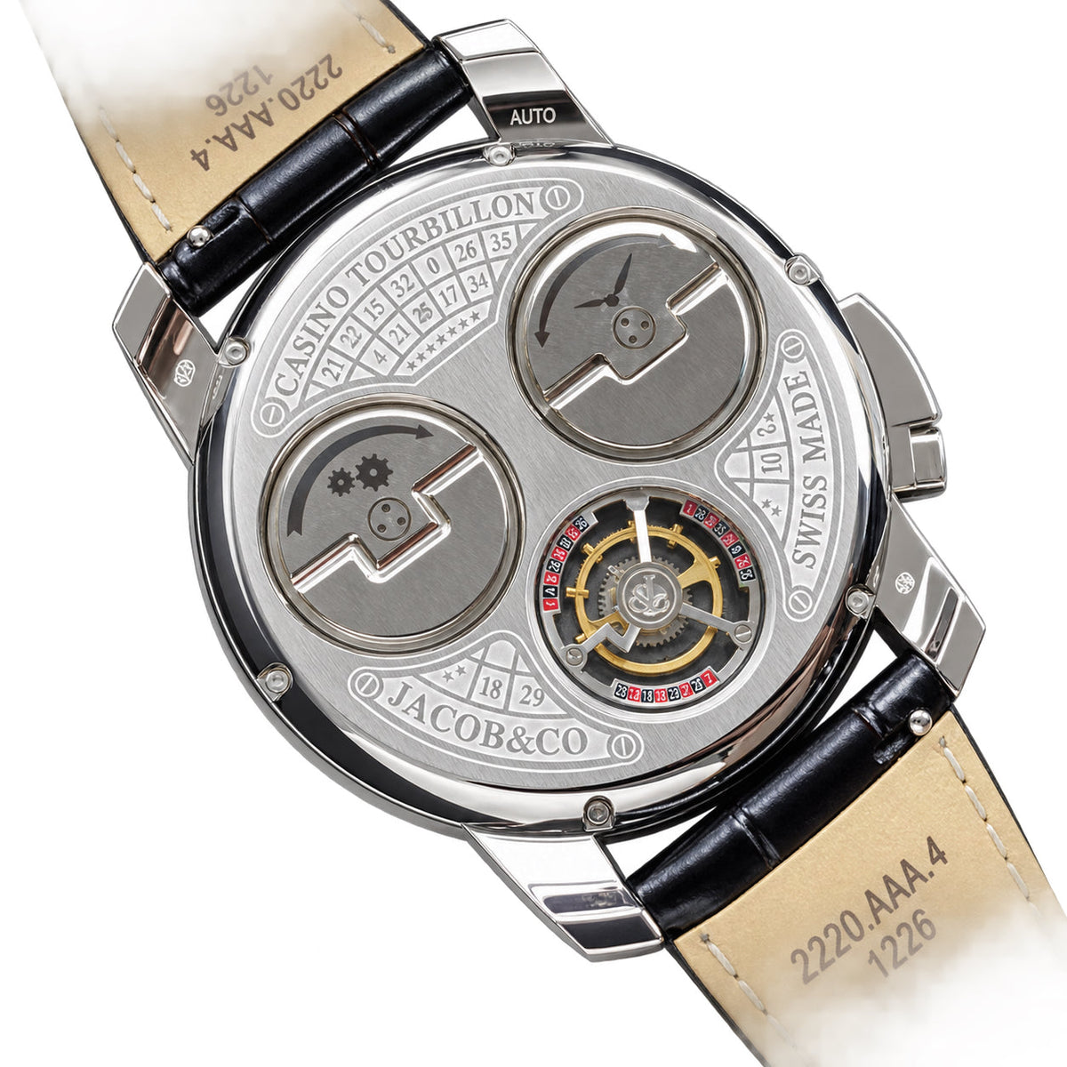 Jacob & Co. Casino Steel Diamond Emerald Roulette Black Leather Watch