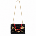 Chanel Black Crochet Classic Flap | Gold Marine Charms & Red Macramé — 21cm