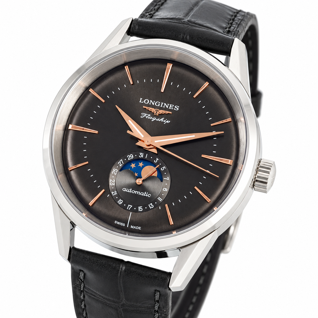 Longines Flagship Automatic Moon Phase Black Dial Rose Gold