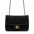 Chanel Black Chunky Crochet Classic Double Flap | Large Gold CC — 21cm