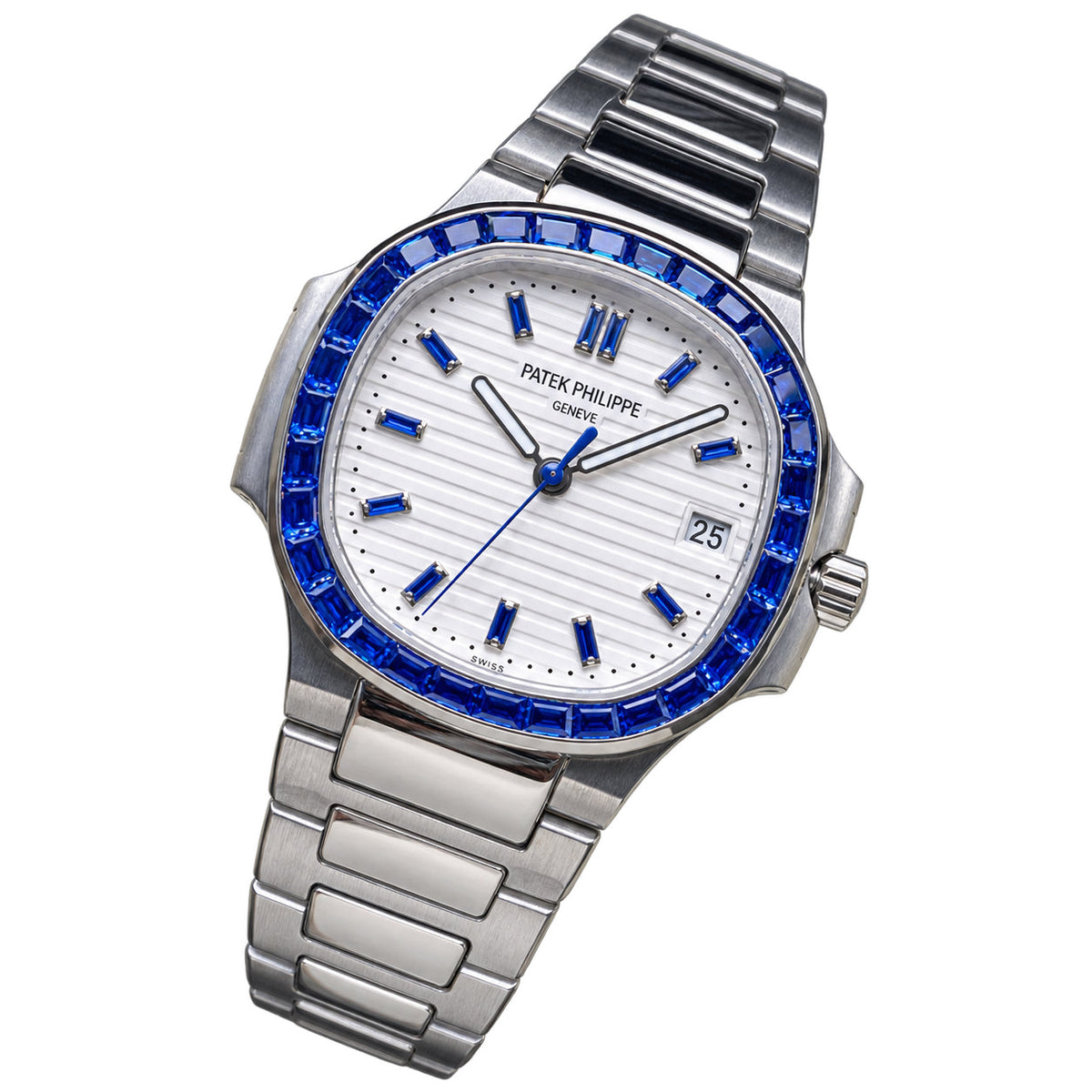 Patek Philippe Nautilus Blue Sapphire Baguette Steel White Dial