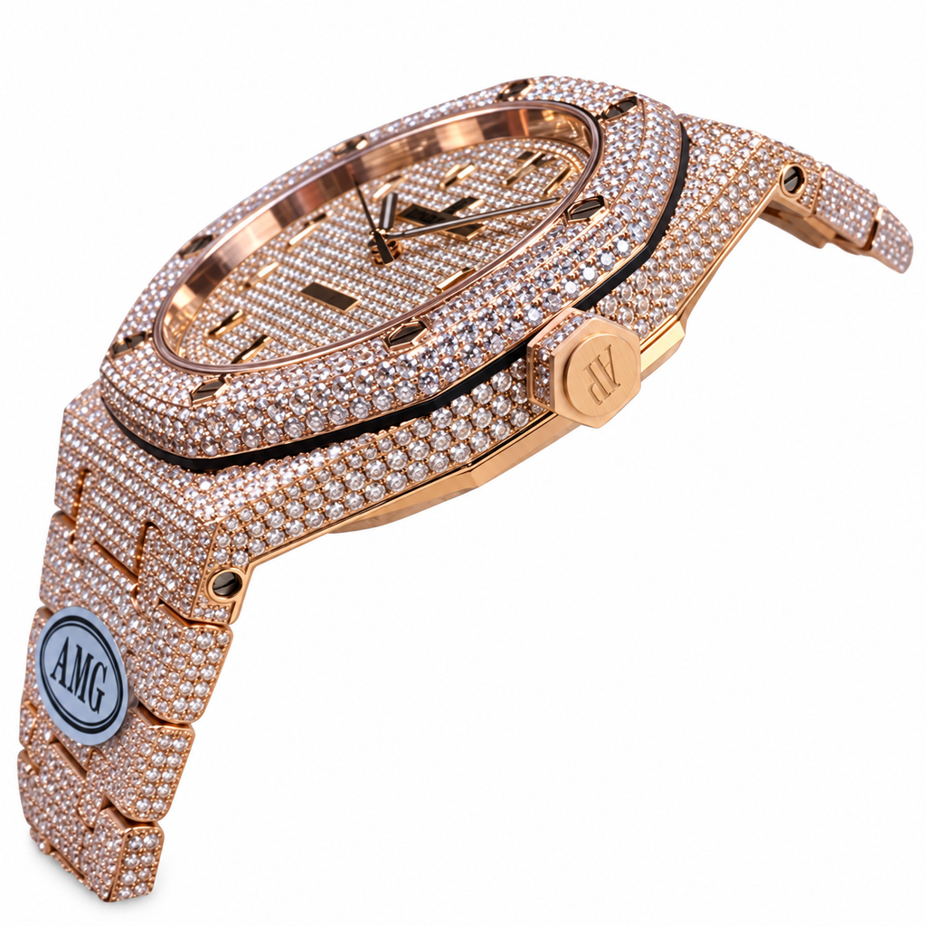 Audemars Piguet Royal Oak Full Diamond Rose Gold Arabic Dial