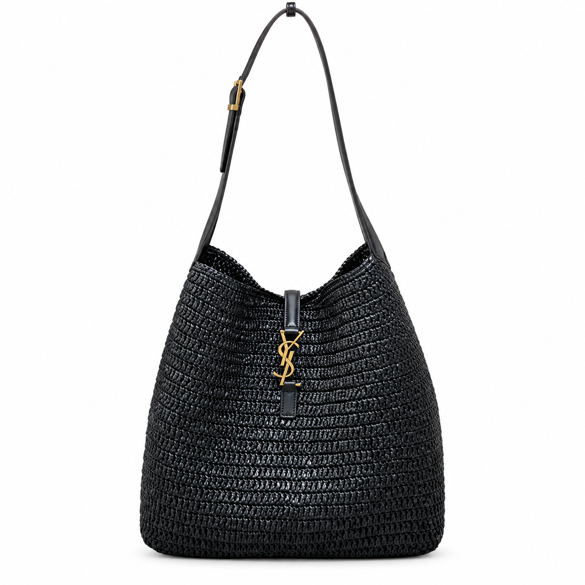YSL Saint Laurent Le 5 À 7 Raffia Tote Bag Black