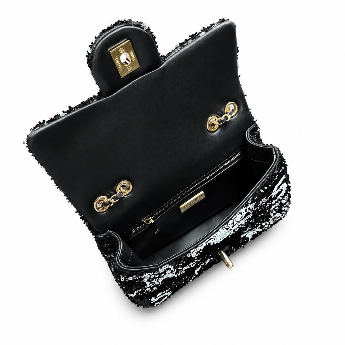 Chanel Classic Flap Black Silver Sequin CC Turn-Lock Bag