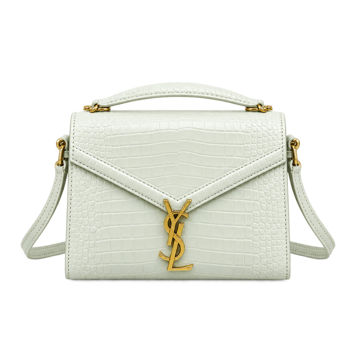 YSL Cassandra Mini Bag – White Croc Leather