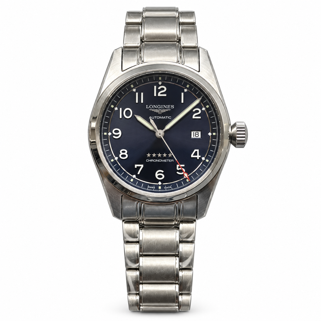 Longines Spirit midnight blue dial red seconds hand stainless steel bracelet COSC chronometer automatic pilot watch