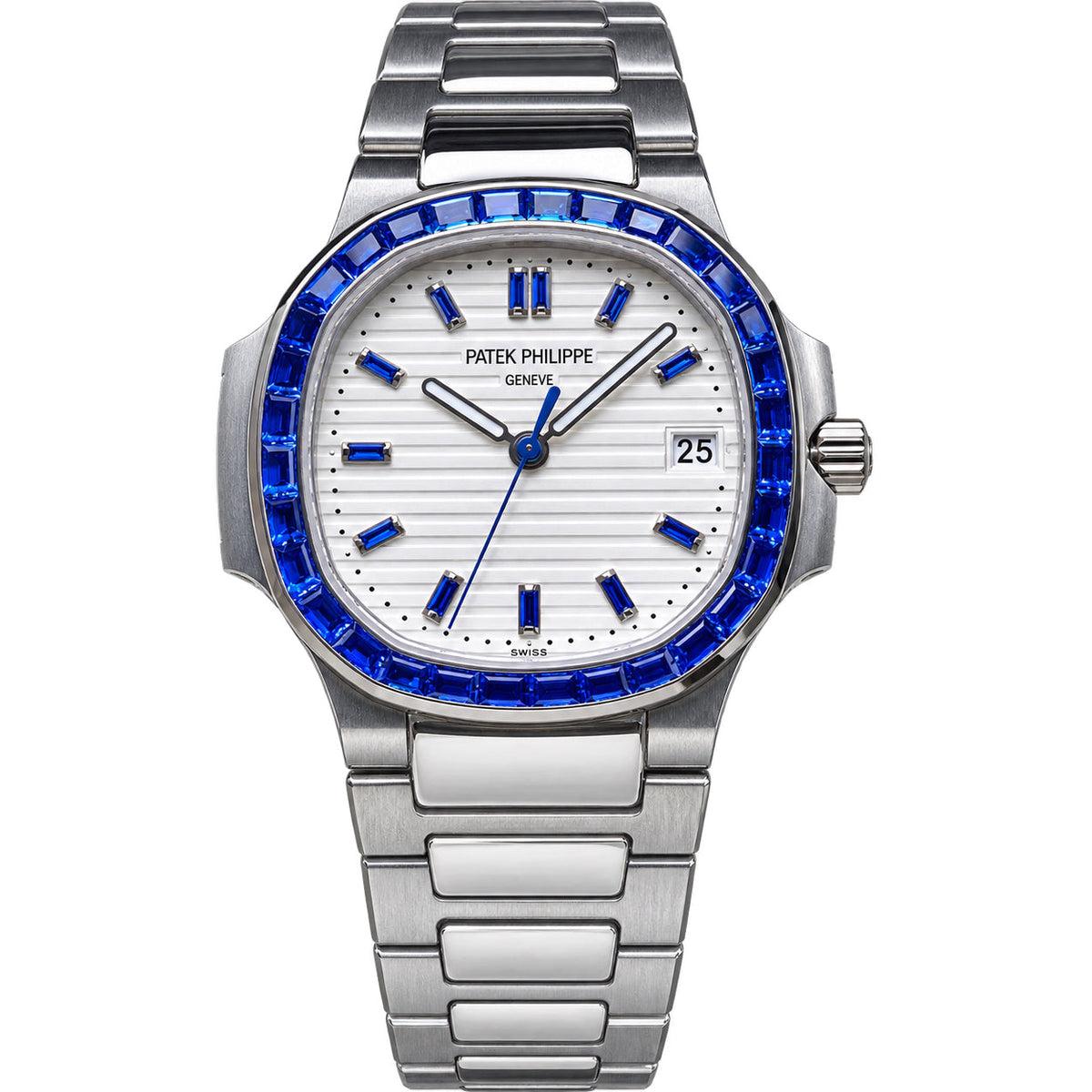 Patek Philippe Nautilus Sapphire Baguette Steel White Dial