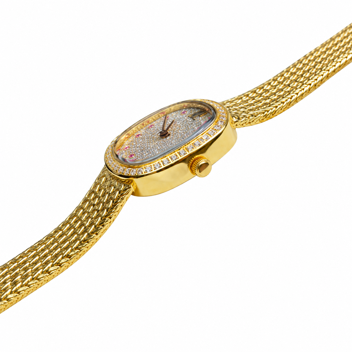 Audemars Piguet Ladies Diamond Pave Ruby Yellow Gold Watch