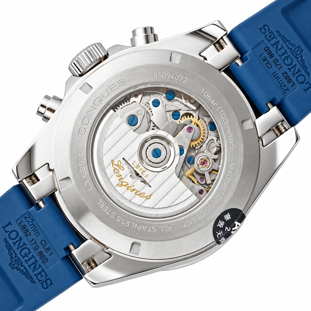 Longines Conquest Automatic Chronograph White Dial Blue Bezel