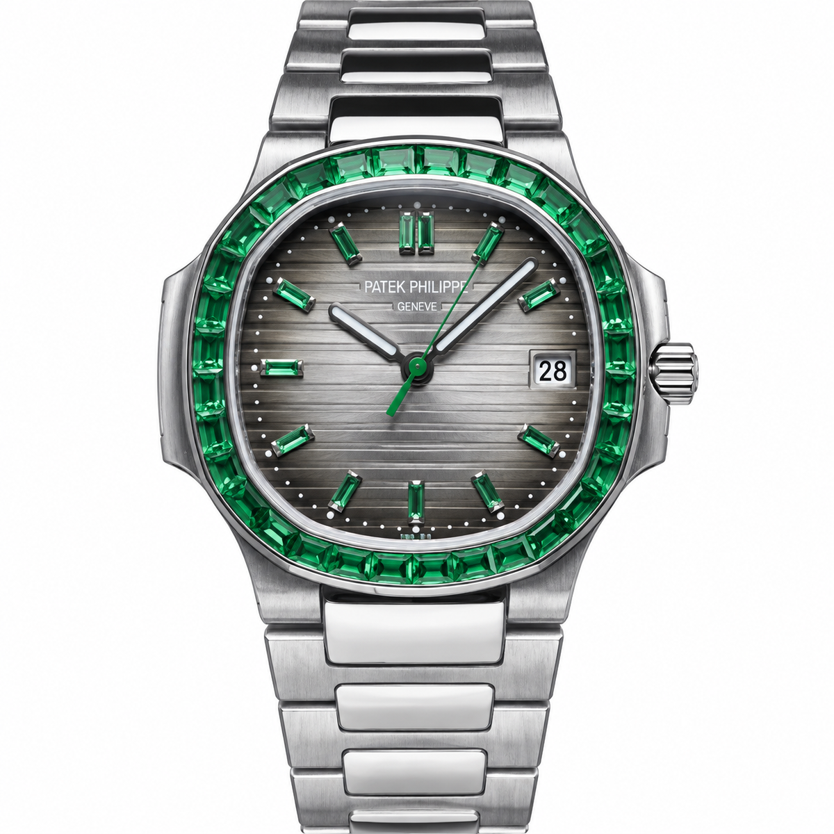 Patek Philippe Nautilus Emerald Baguette Steel Grey Dial