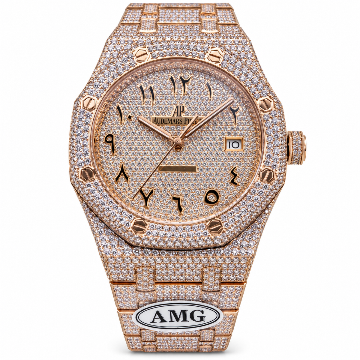 Audemars Piguet Royal Oak Full Diamond Rose Gold Arabic Dial