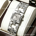 Women's Square Crystal Bracelet Watch Silver Stainless Steel Diamond Link Chain Sunray White Dial Quartz Ladies