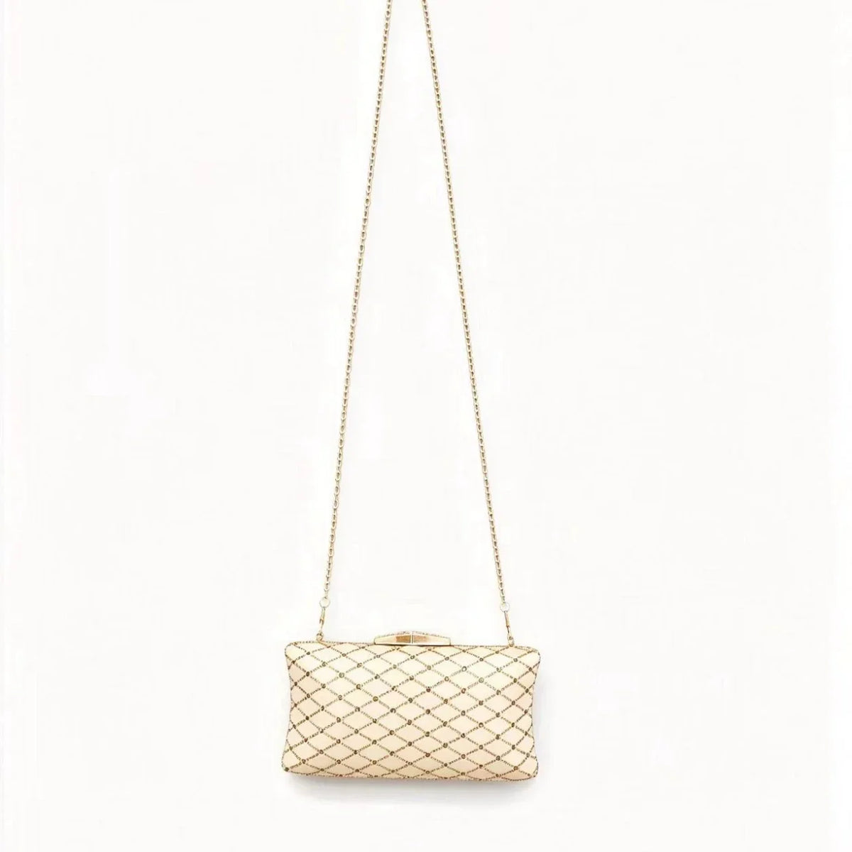 Champagne Beaded Box Clutch 24cm