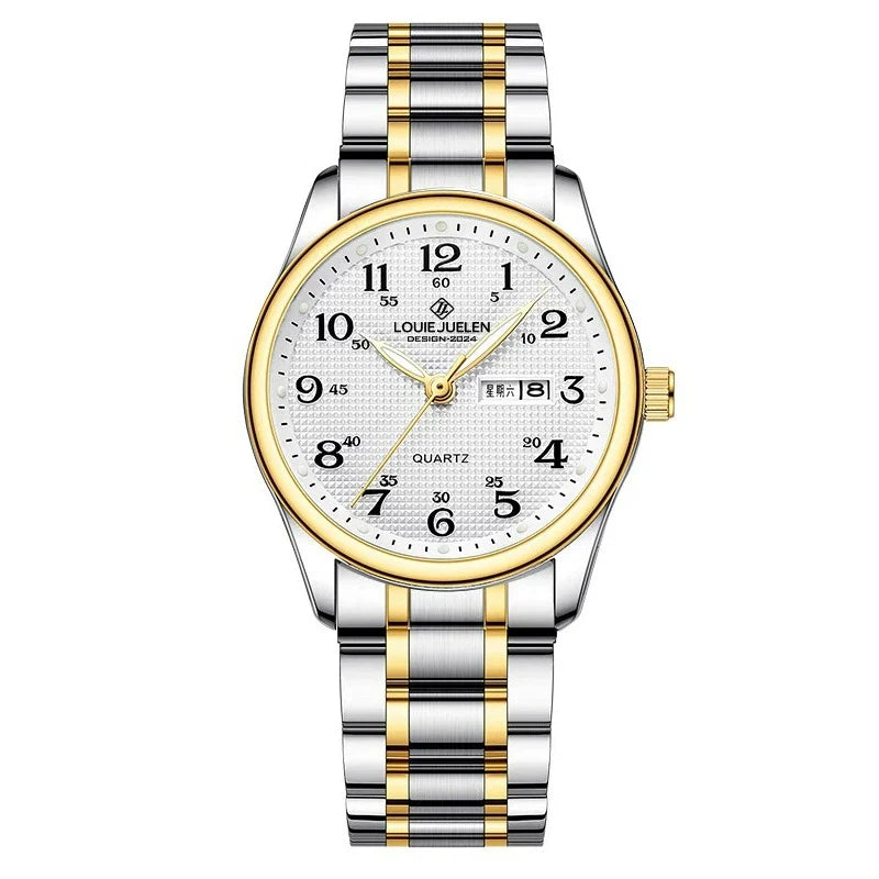 Louie Juelen — Stainless Steel, White Dial, Day-Date & Stretch Bracelet